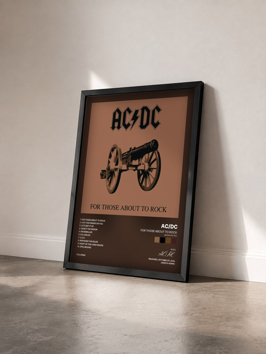 #noir Tableau de l'album For Those About to Rock (We Salute You) de AC/DC vu de trois quarts, cadre noir