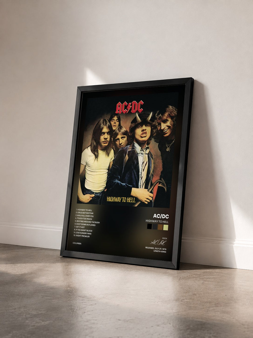 #noir Tableau de l'album Highway to Hell de AC/DC vu de trois quarts, cadre noir