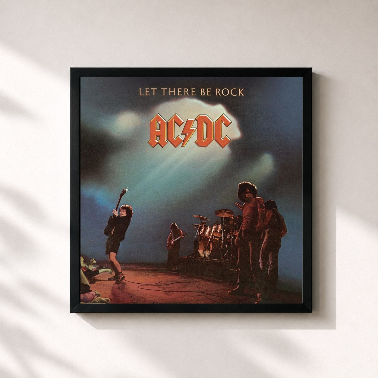 #noir Tableau carré de l'album Let There Be Rock de AC/DC, cadre noir 32x32 cm