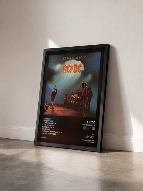 #noir Tableau de l'album Let There Be Rock de AC/DC vu de trois quarts, cadre noir