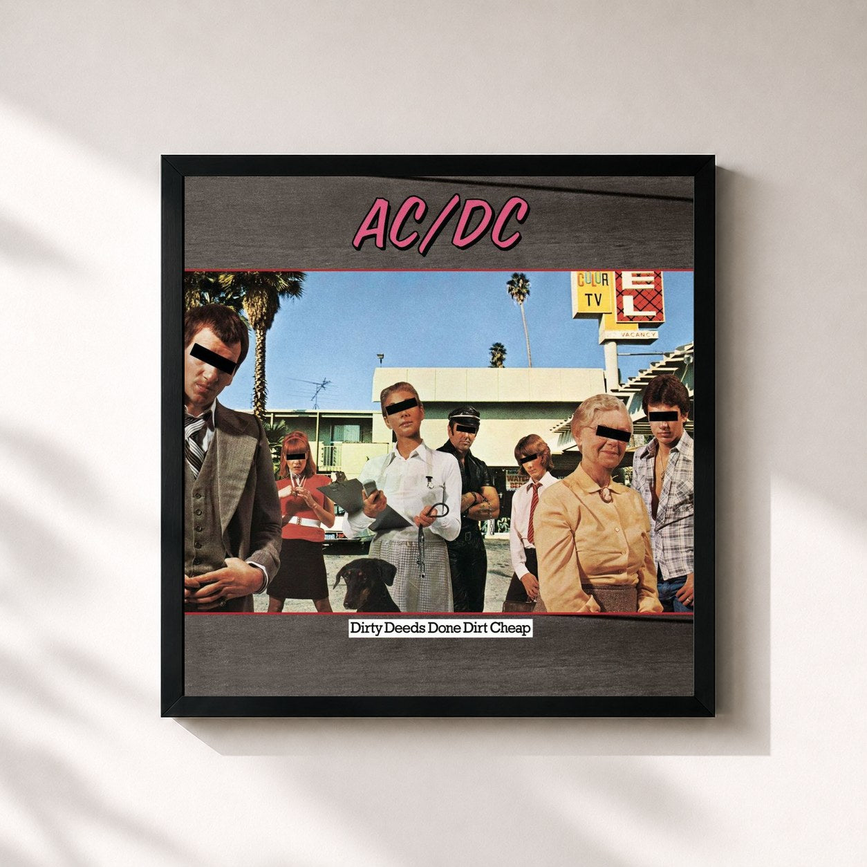 #noir Dirty Deeds Done Dirt Cheap by AC/DC as a square framed art print, black 32x32 cm frame