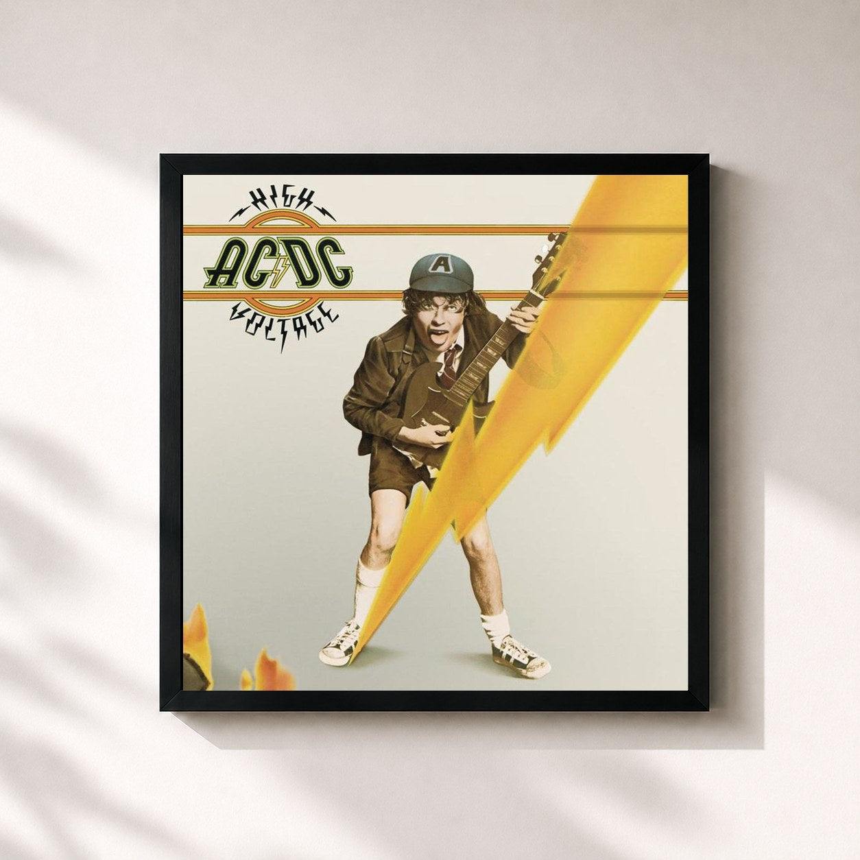 #noir High Voltage by AC/DC as a square framed art print, black 32x32 cm frame