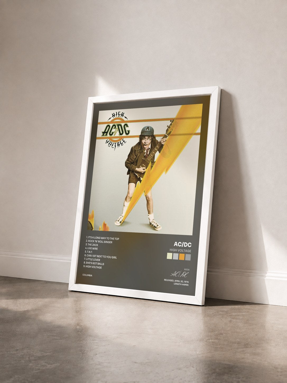 #blanc High Voltage by AC/DC as a framed art print seen at an angle, white frame