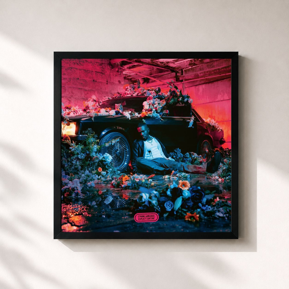 #noir Tableau carré de l'album Fleur froide de Tayc, cadre noir 32x32 cm