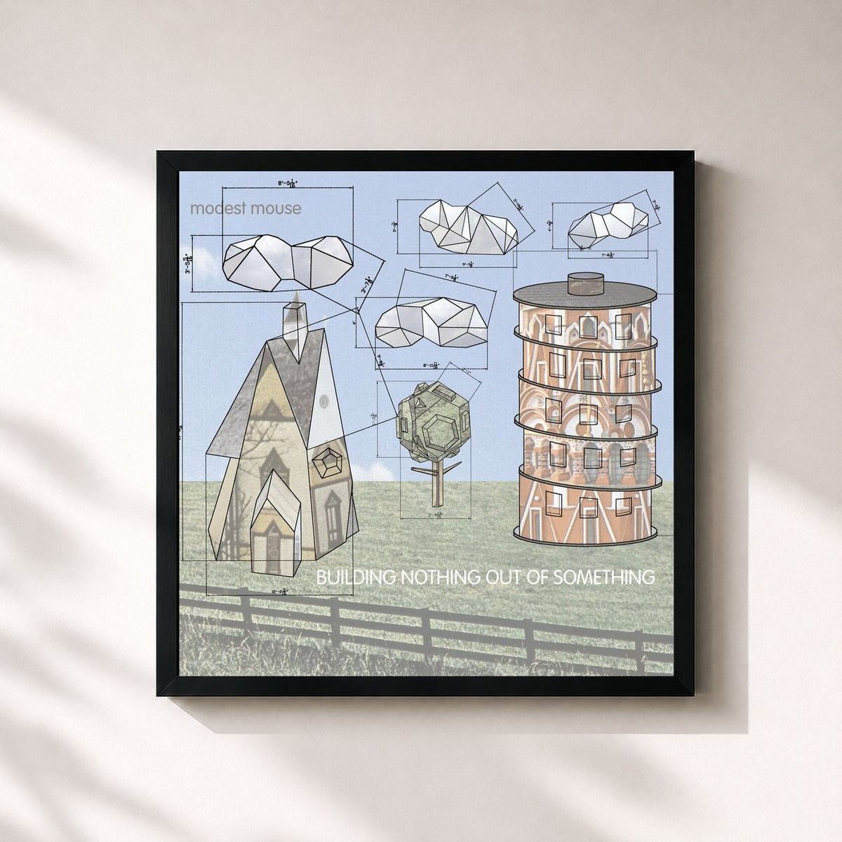 #noir Tableau carré de l'album Building Nothing Out of Something de Modest Mouse, cadre noir 32x32 cm