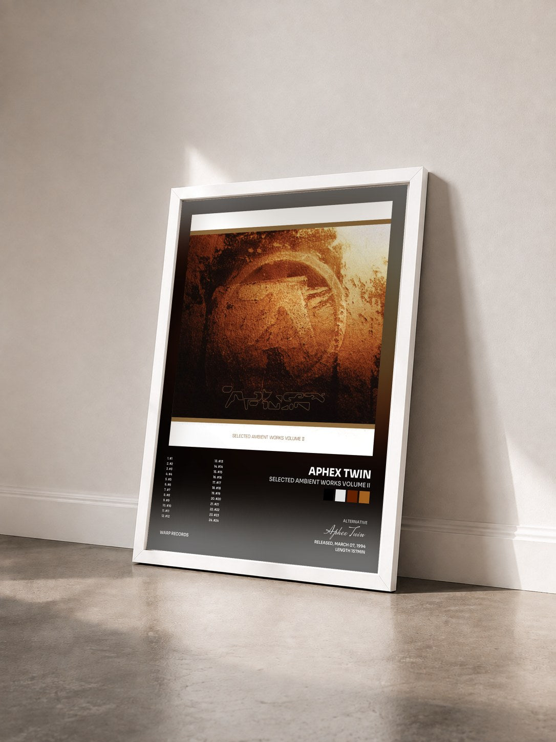 #blanc Tableau de l'album Selected Ambient Works Volume II de Aphex Twin vu de trois quarts, cadre blanc