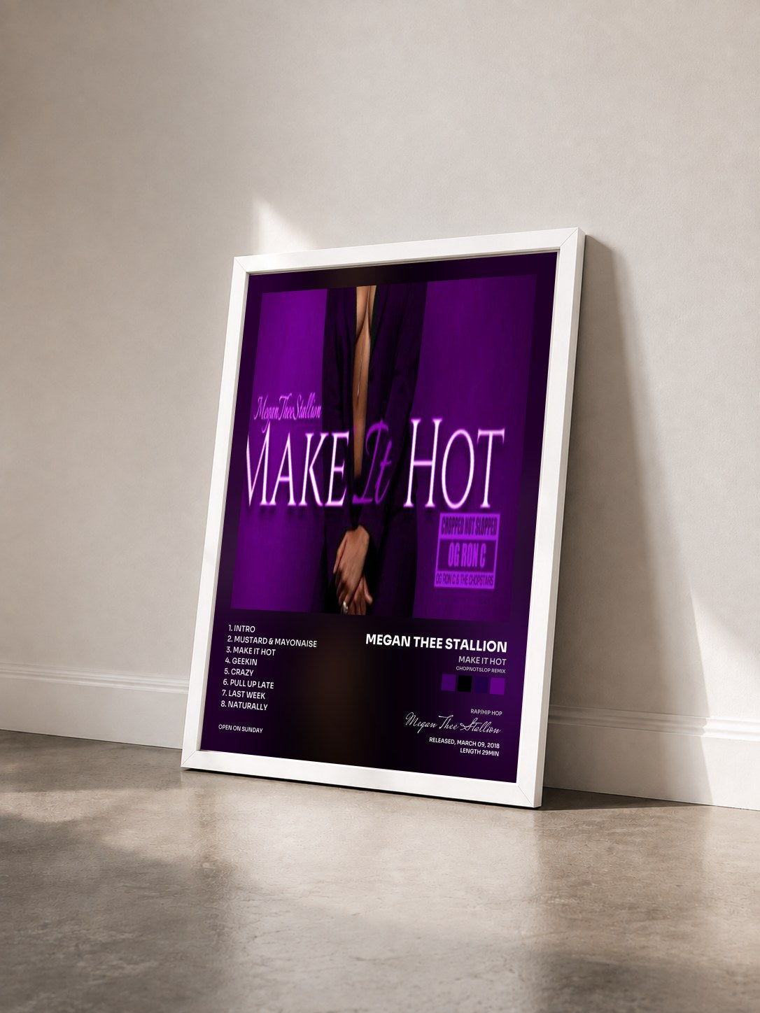 #blanc Tableau de l'album Make It Hot (ChopNotSlop Remix) de Megan Thee Stallion vu de trois quarts, cadre blanc
