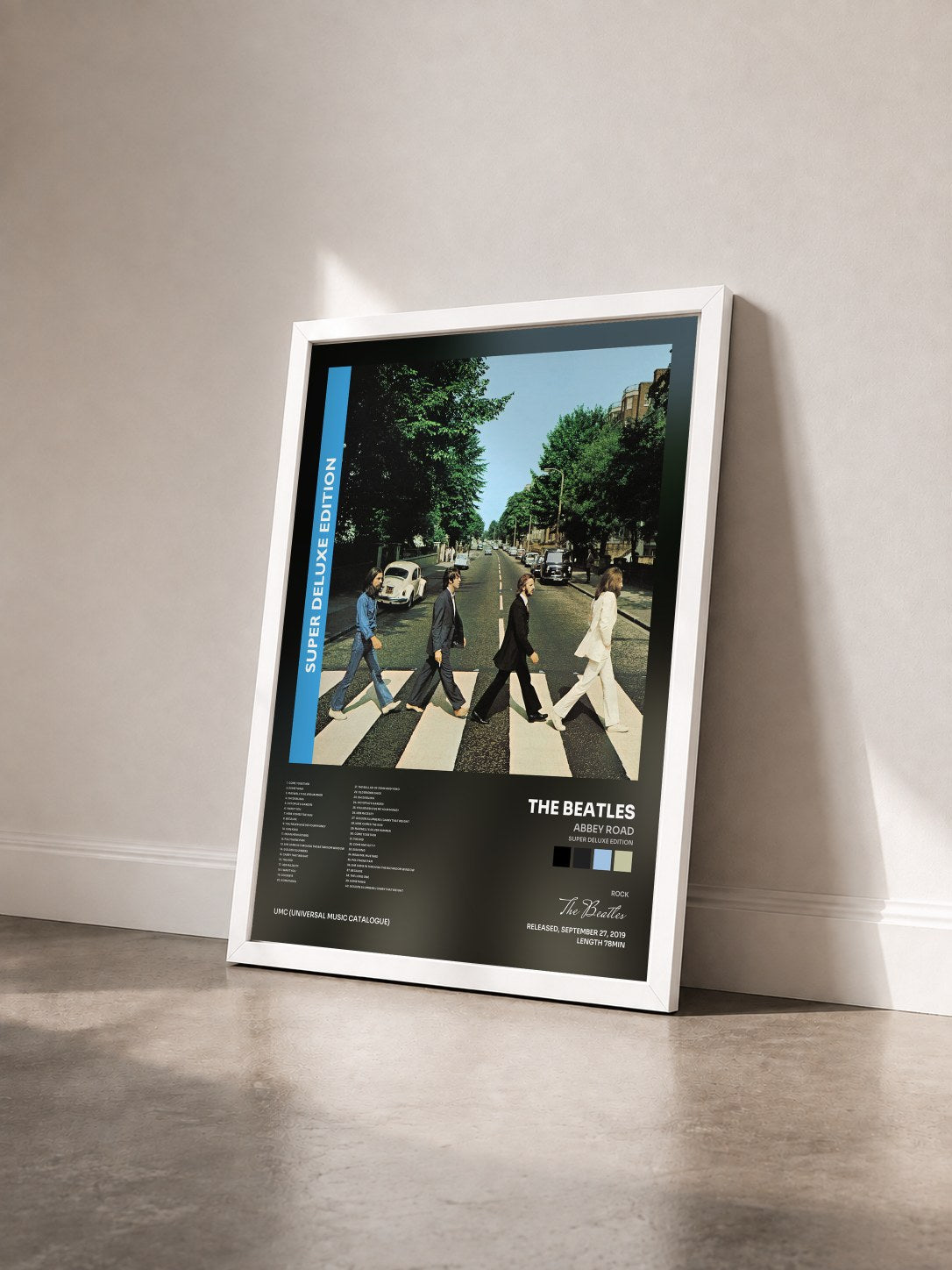 #blanc Abbey Road (Super Deluxe Edition) de The Beatles en lámina enmarcada vista de tres cuartos, marco blanco