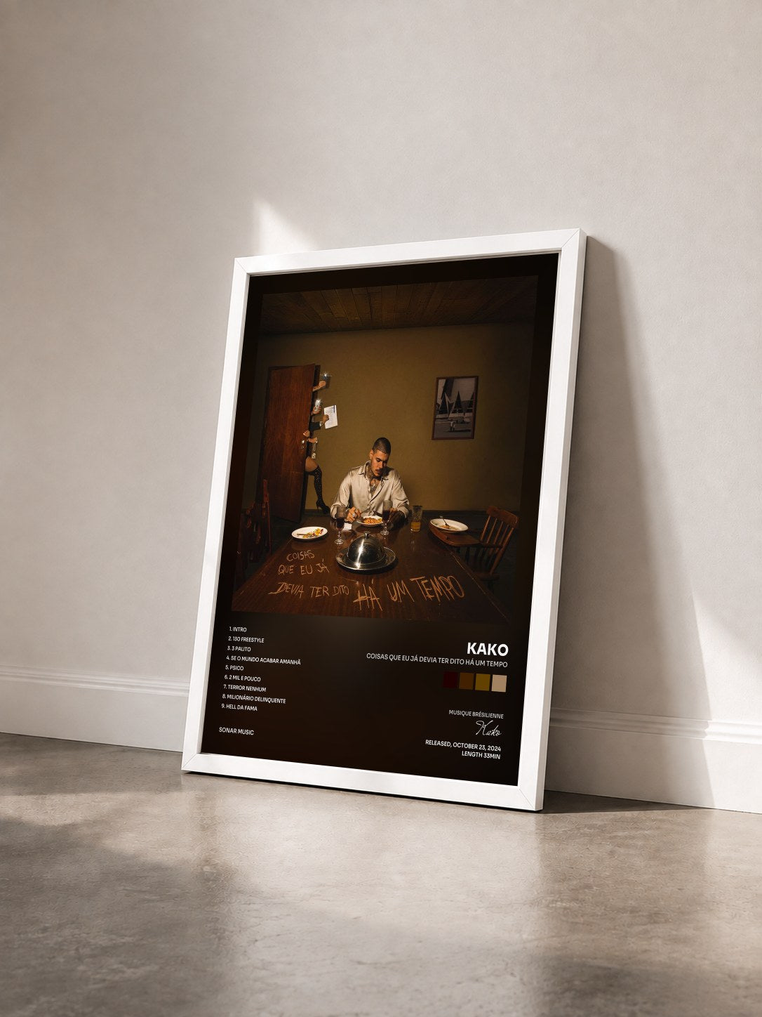 #blanc Tableau de l'album Coisas Que Eu Já Devia Ter Dito Há Um Tempo de Kako vu de trois quarts, cadre blanc