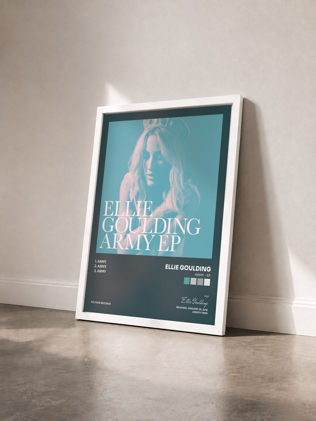 #blanc Tableau de l'album Army - EP de Ellie Goulding vu de trois quarts, cadre blanc