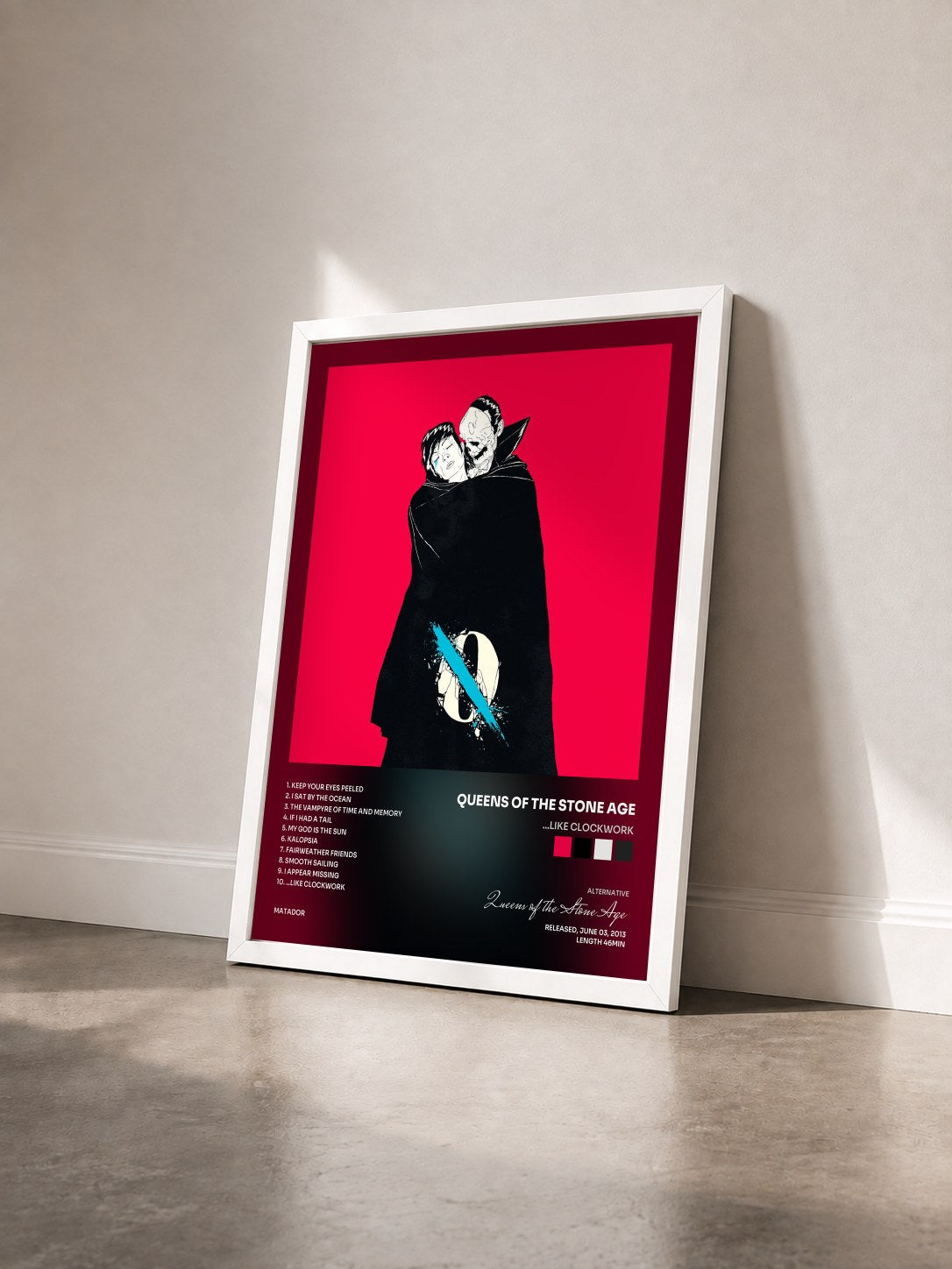 #blanc Tableau de l'album ...Like Clockwork de Queens of the Stone Age vu de trois quarts, cadre blanc