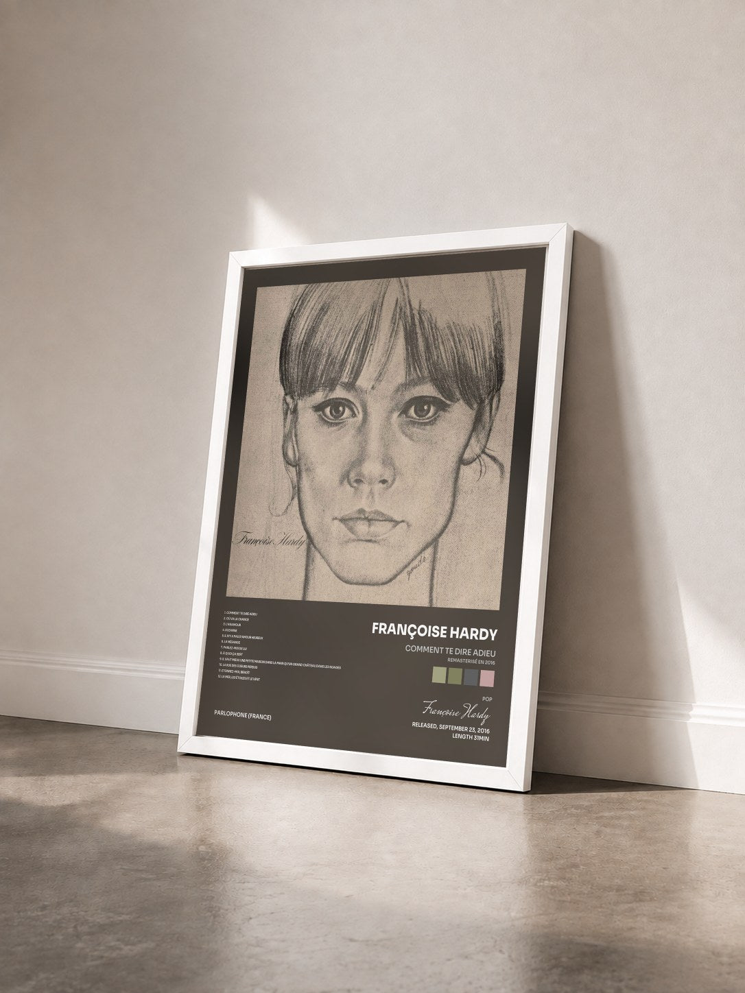 #blanc Comment te dire adieu (Remasterisé en 2016) von Françoise Hardy als gerahmter Kunstdruck von schräg gesehen, weißer Rahmen