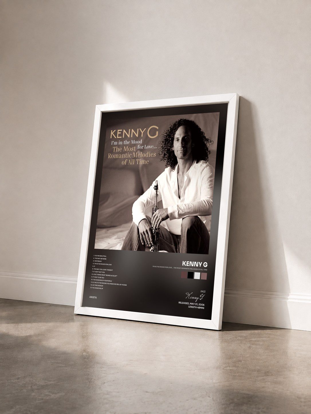 #blanc Tableau de l'album I'm In The Mood For Love ... The Most Romantic Melodies Of All Time de Kenny G vu de trois quarts, cadre blanc