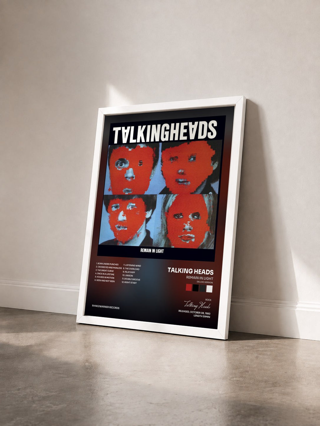 #blanc Tableau de l'album Remain in Light (Deluxe Version) de Talking Heads vu de trois quarts, cadre blanc