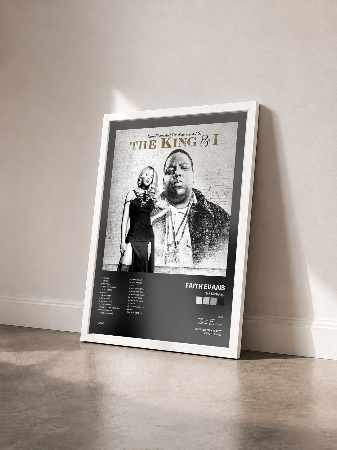 #blanc Tableau de l'album The King & I de Faith Evans vu de trois quarts, cadre blanc