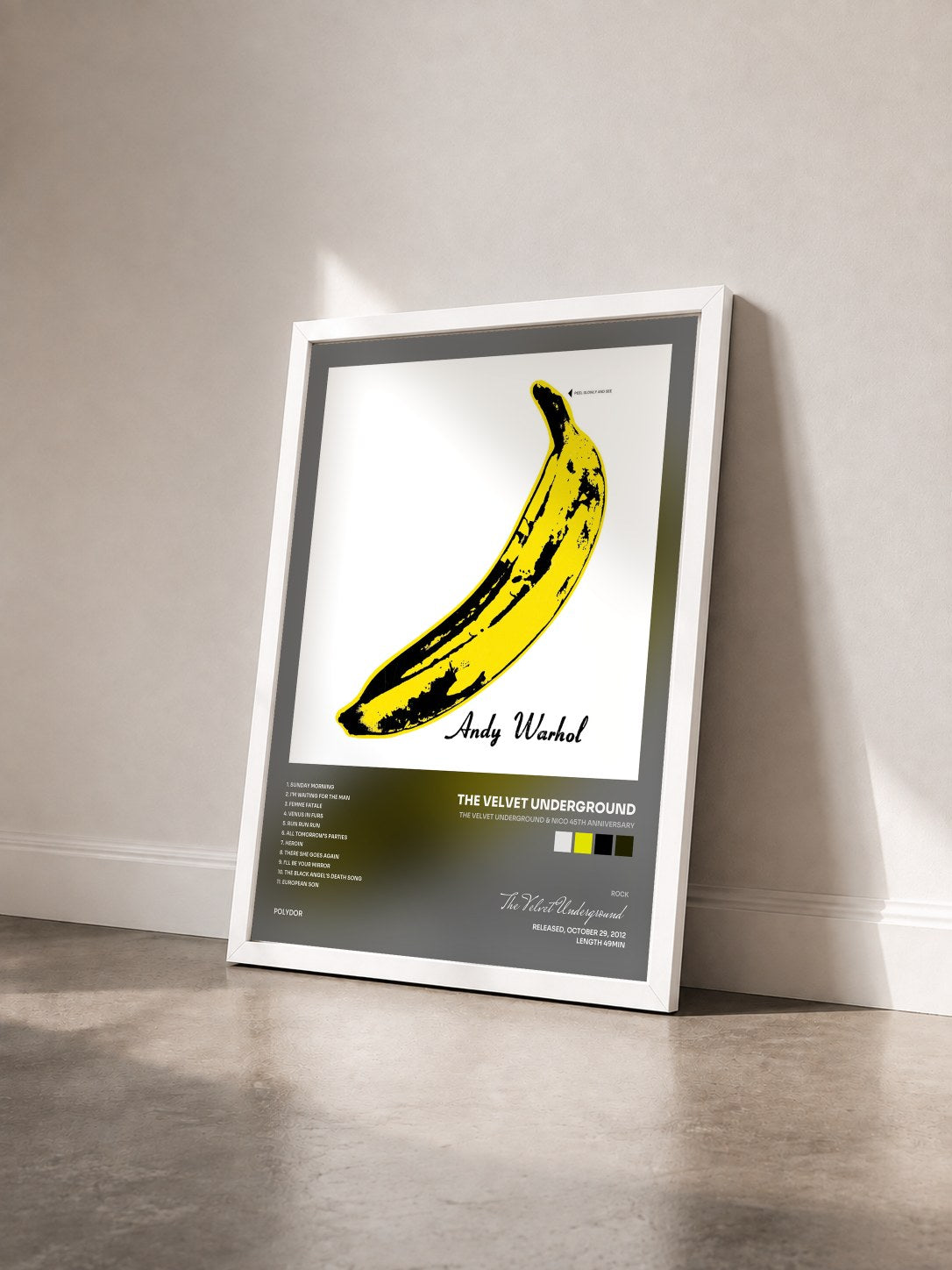 #blanc The Velvet Underground & Nico 45th Anniversary de The Velvet Underground en lámina enmarcada vista de tres cuartos, marco blanco