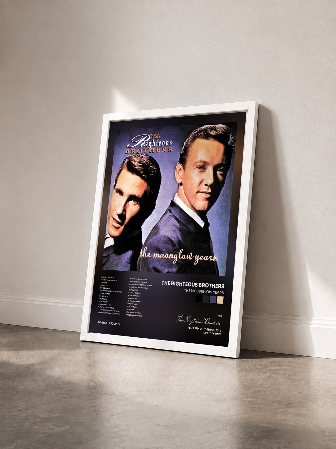 #blanc Tableau de l'album The Moonglow Years de The Righteous Brothers vu de trois quarts, cadre blanc