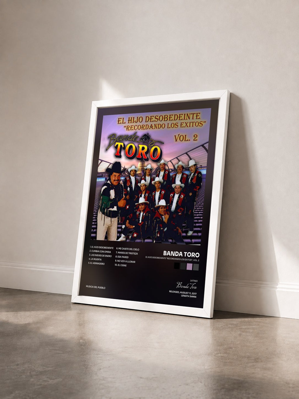 #blanc El Hijo Desobediente "Recordando los Exitos", Vol. 2 by Banda Toro as a framed art print seen at an angle, white frame