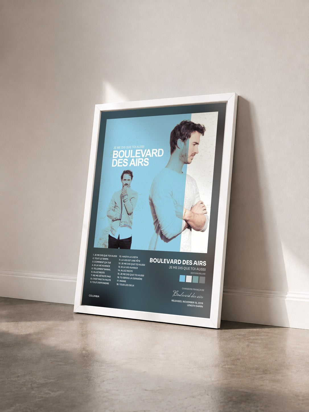 #blanc Tableau de l'album Je me dis que toi aussi (Edition Deluxe) de Boulevard des airs vu de trois quarts, cadre blanc