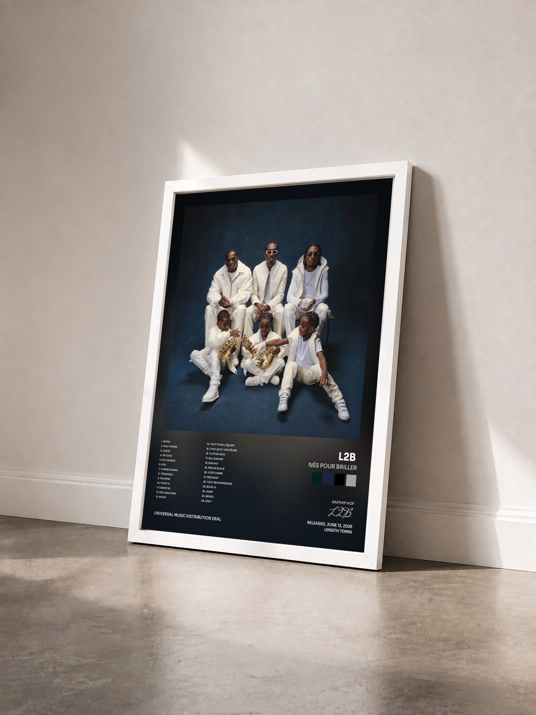 #blanc Tableau de l'album Nés Pour Briller de L2B  vu de trois quarts, cadre blanc