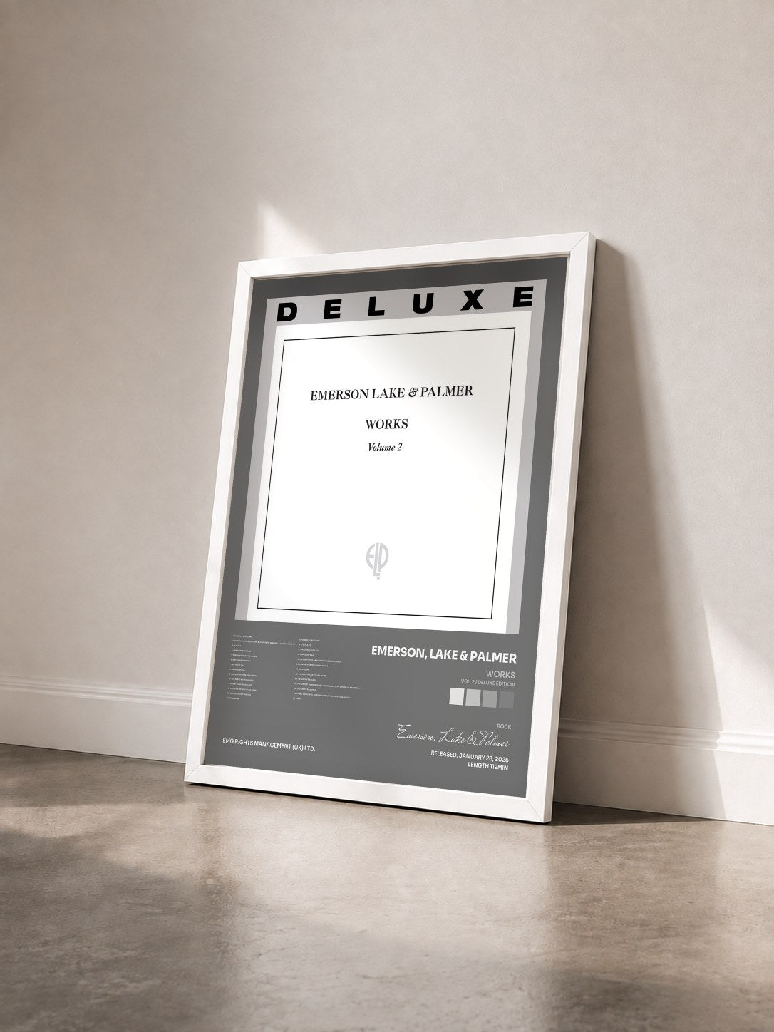 #blanc Tableau de l'album Works (Vol. 2 / Deluxe Edition) de Emerson, Lake & Palmer vu de trois quarts, cadre blanc