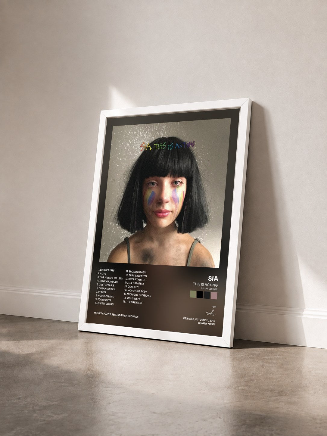 #blanc Tableau de l'album This Is Acting (Deluxe Version) de Sia vu de trois quarts, cadre blanc