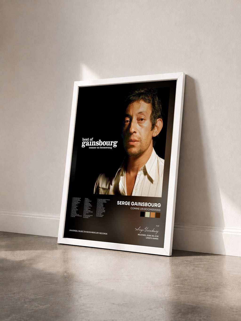 #blanc Tableau de l'album Comme un boomerang de Serge Gainsbourg vu de trois quarts, cadre blanc