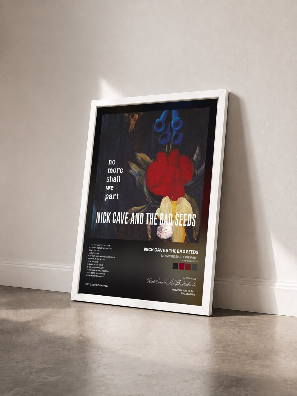 #blanc No More Shall We Part (Remastered 2011) von Nick Cave & The Bad Seeds als gerahmter Kunstdruck von schräg gesehen, weißer Rahmen
