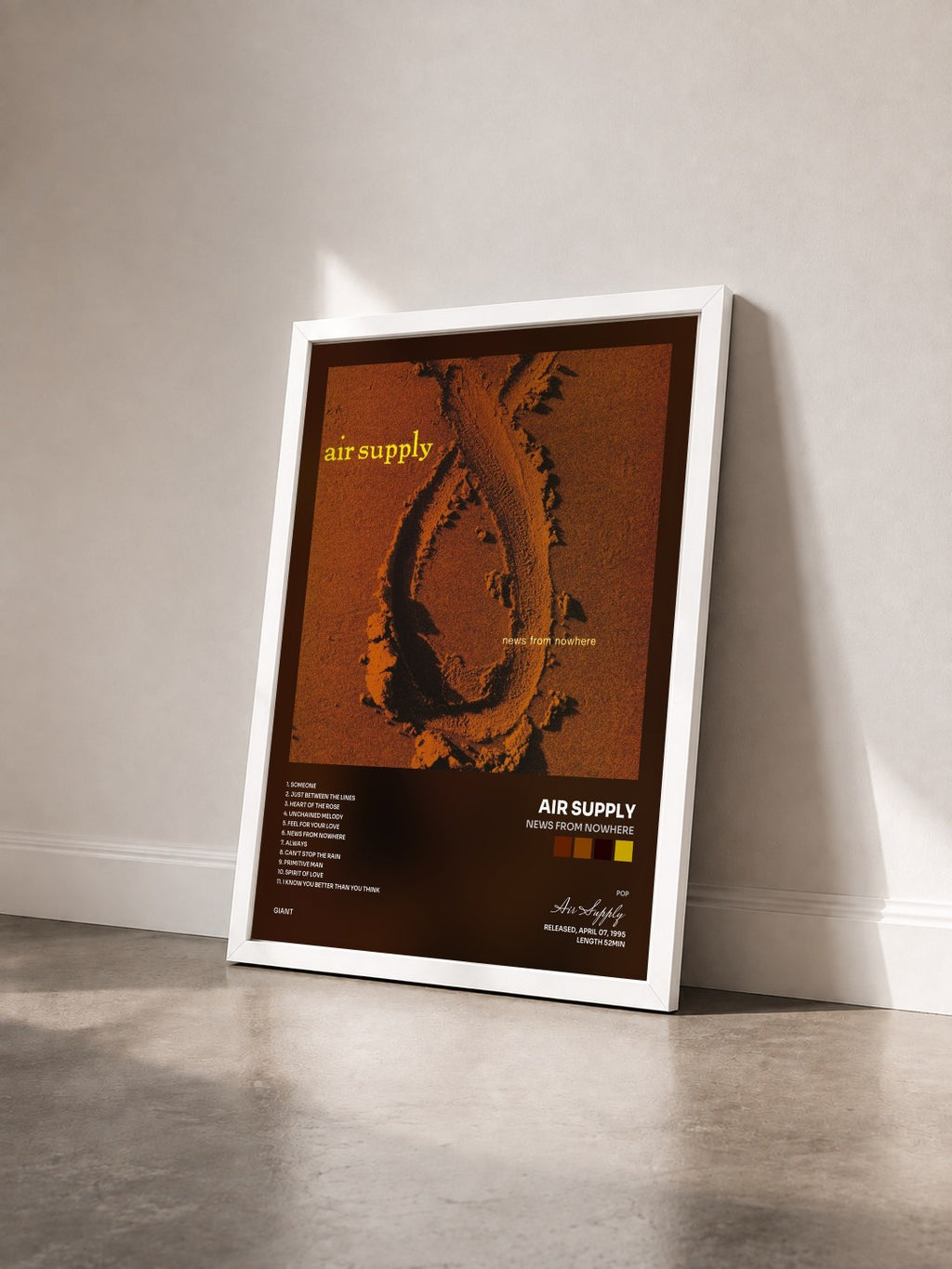 #blanc News From Nowhere by Air Supply as a framed art print seen at an angle, white frame