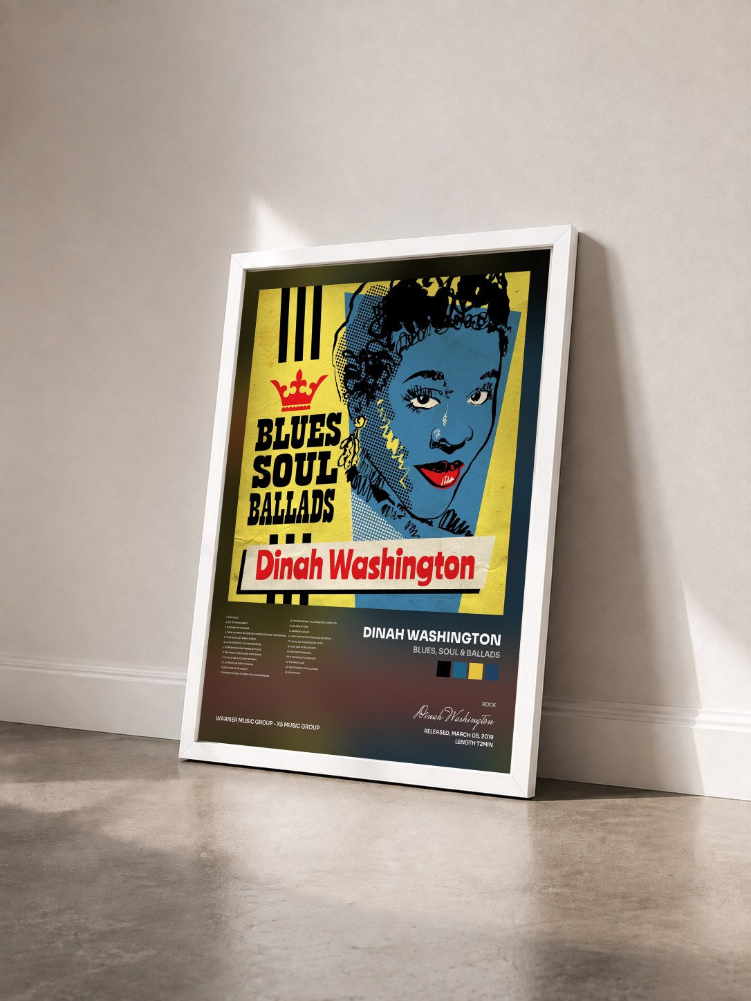 #blanc Tableau de l'album Blues, Soul & Ballads de Dinah Washington vu de trois quarts, cadre blanc