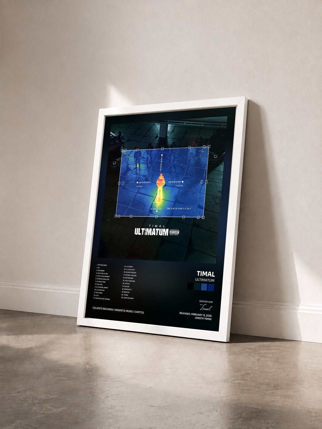 #blanc Tableau de l'album ULTIMATUM de Timal vu de trois quarts, cadre blanc