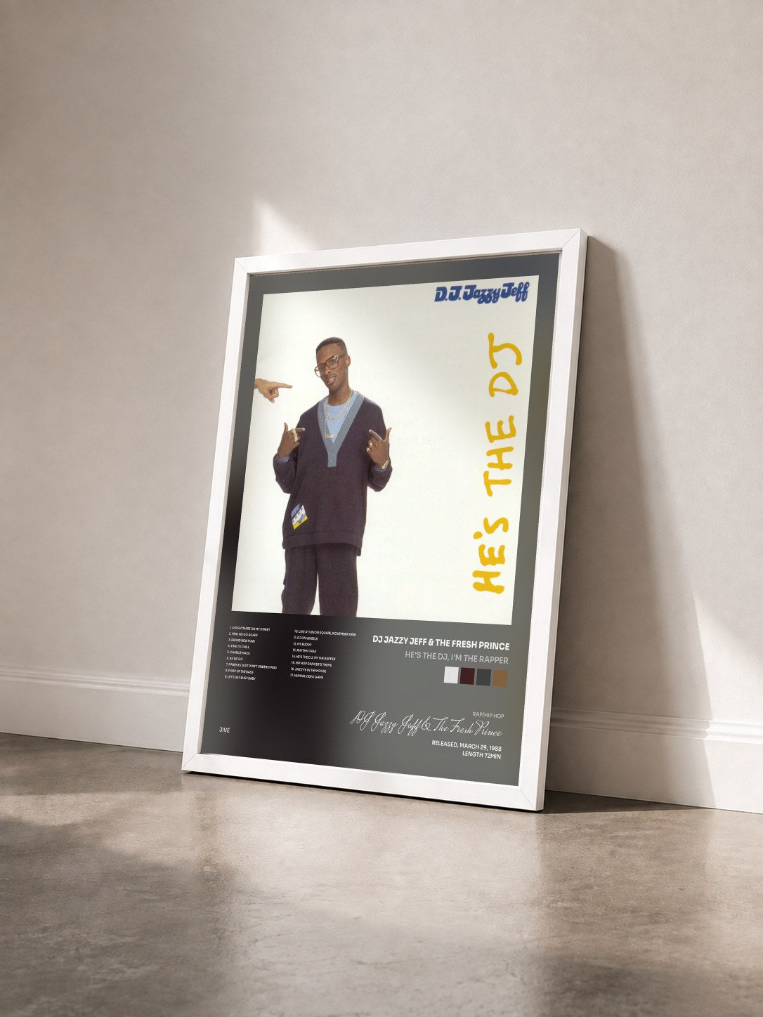 #blanc Tableau de l'album He's The DJ, I'm The Rapper de DJ Jazzy Jeff & The Fresh Prince vu de trois quarts, cadre blanc