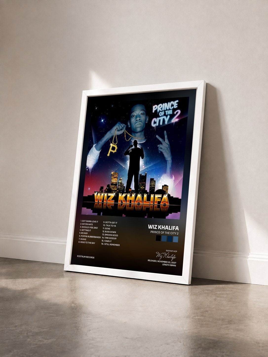 #blanc Tableau de l'album Prince Of The City 2 de Wiz Khalifa vu de trois quarts, cadre blanc
