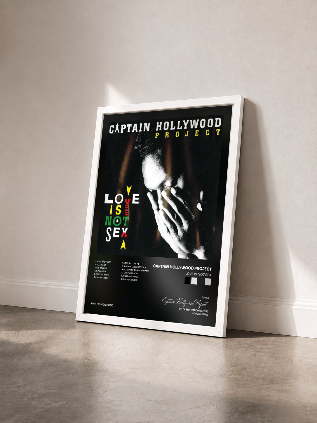 #blanc Tableau de l'album Love Is Not Sex de Captain Hollywood Project vu de trois quarts, cadre blanc