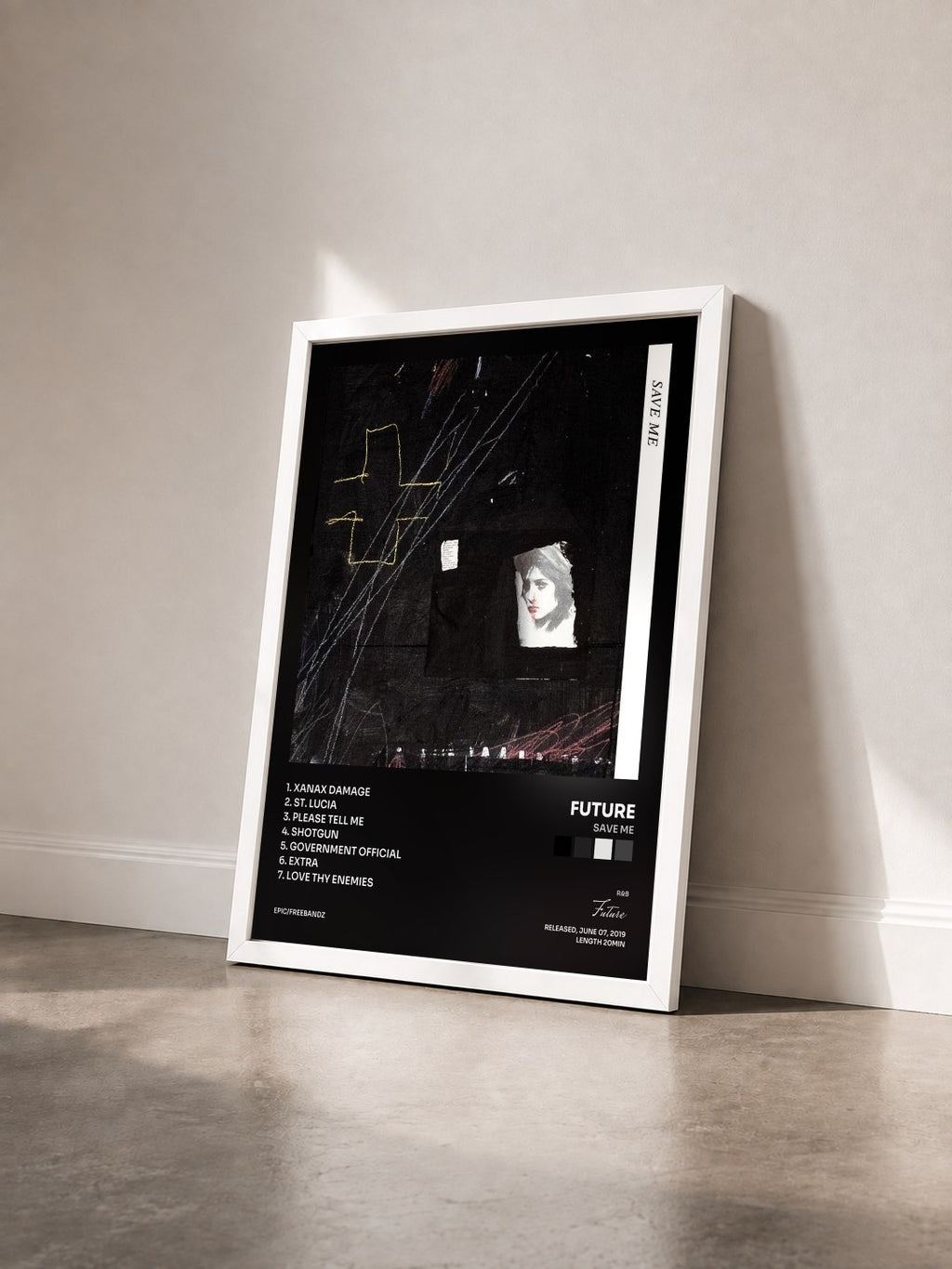 #blanc Tableau de l'album SAVE ME de Future vu de trois quarts, cadre blanc
