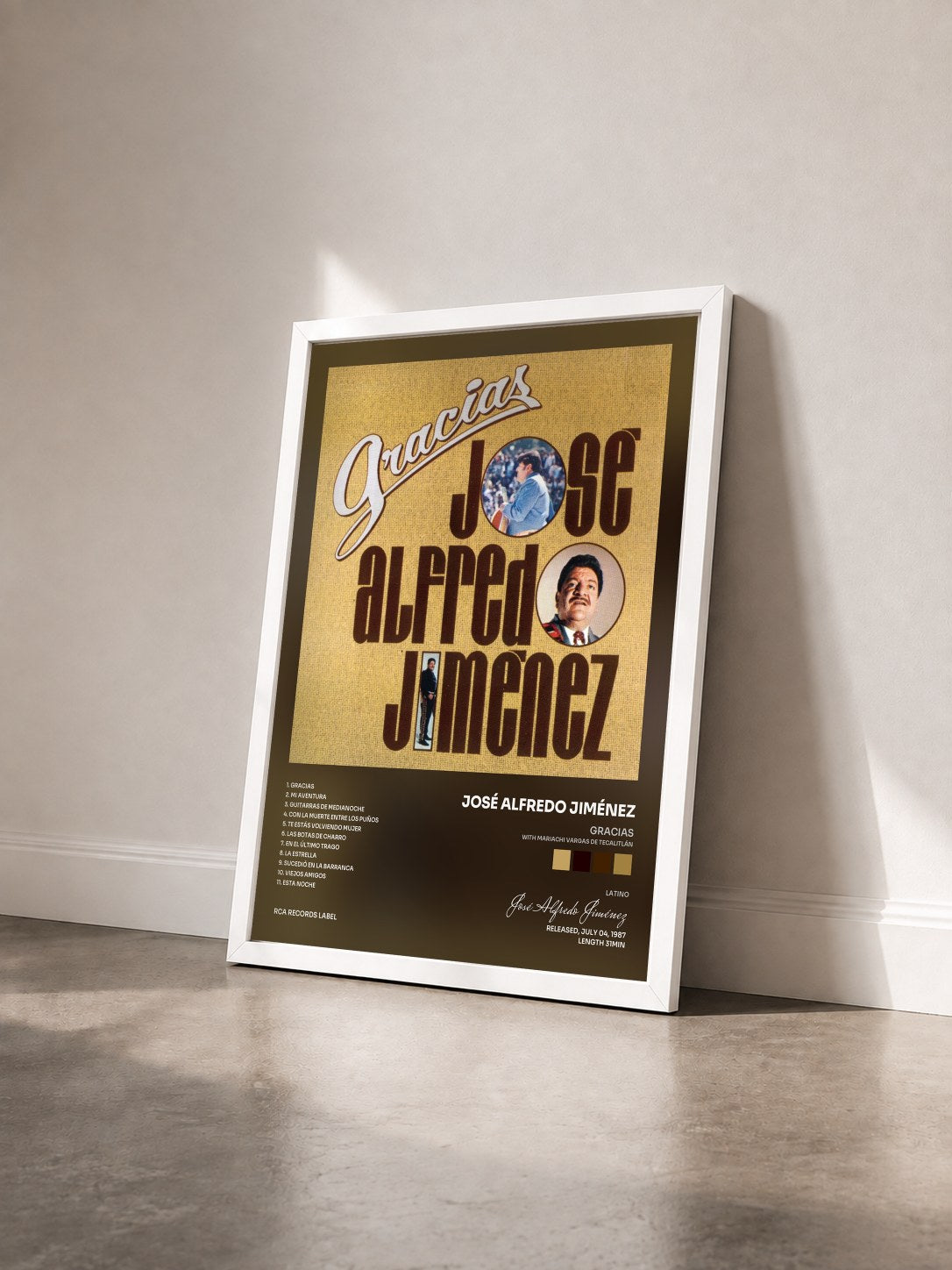 #blanc Tableau de l'album Gracias (with Mariachi Vargas de Tecalitlán) de José Alfredo Jiménez vu de trois quarts, cadre blanc