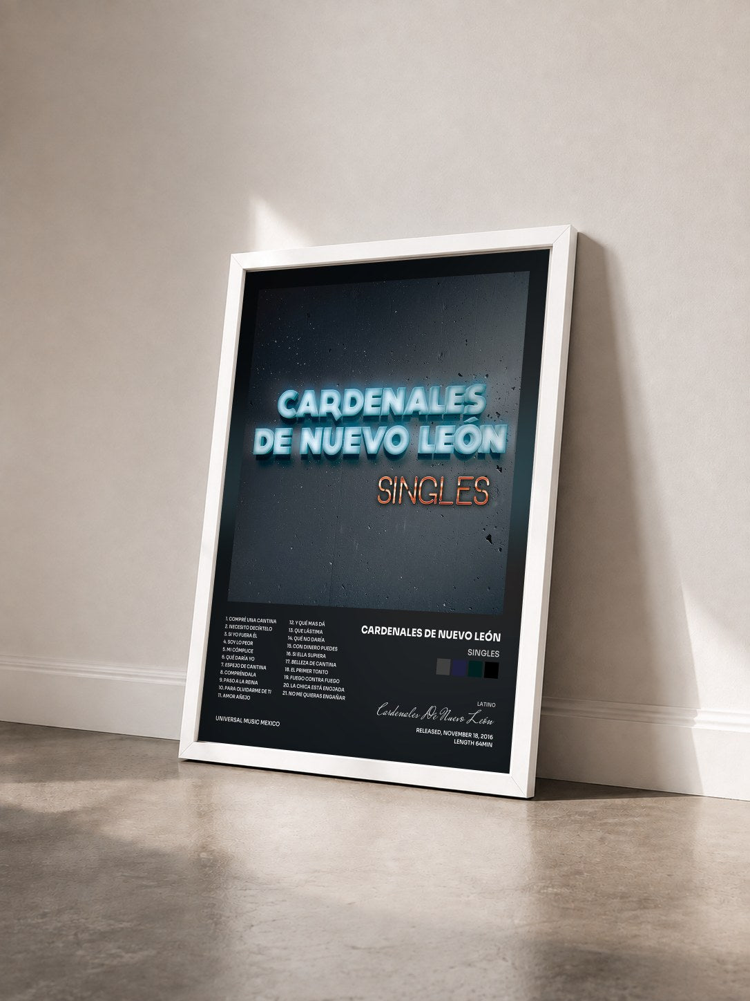#blanc Tableau de l'album Singles de Cardenales De Nuevo León vu de trois quarts, cadre blanc