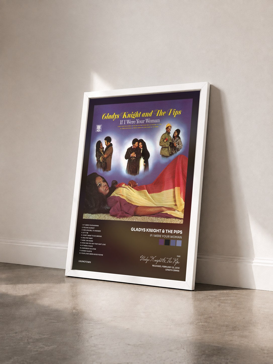#blanc Tableau de l'album If I Were Your Woman de Gladys Knight & The Pips vu de trois quarts, cadre blanc