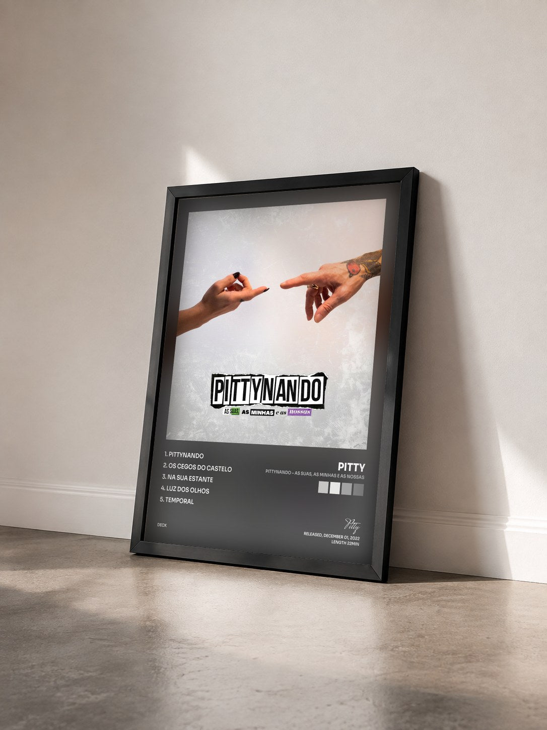 #noir Tableau de l'album PITTYNANDO – As Suas, As Minhas e As Nossas de Pitty vu de trois quarts, cadre noir