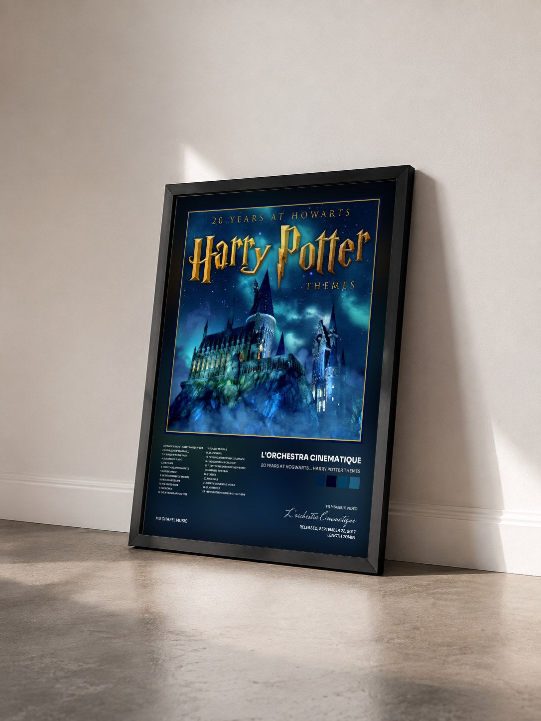 #noir Tableau de l'album 20 Years at Hogwarts… Harry Potter Themes de L'orchestra Cinematique vu de trois quarts, cadre noir