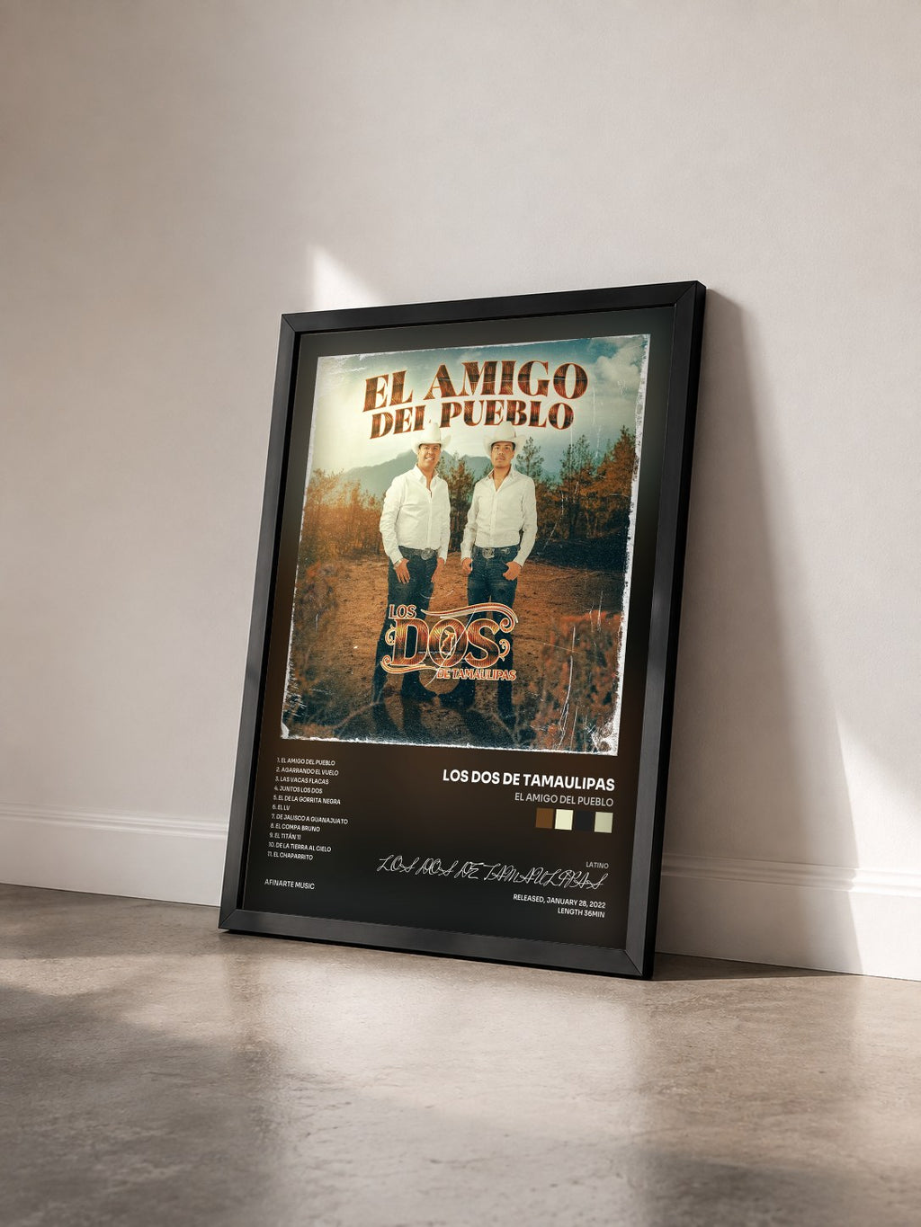 #noir Tableau de l'album El Amigo Del Pueblo de LOS DOS DE TAMAULIPAS vu de trois quarts, cadre noir