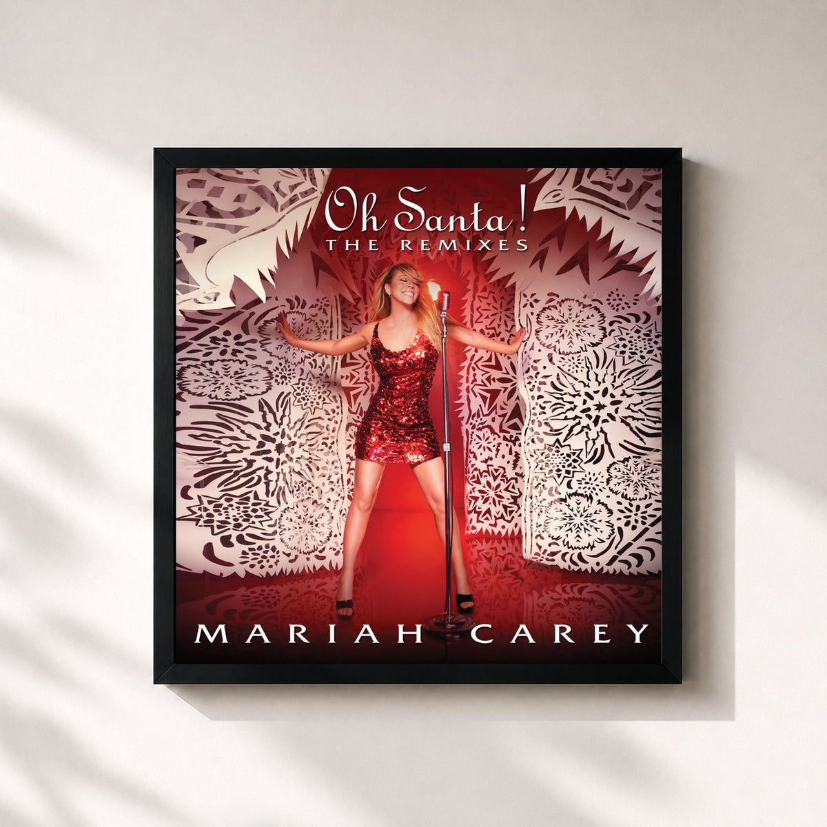 #noir Tableau carré de l'album Oh Santa! The Remixes de Mariah Carey, cadre noir 32x32 cm