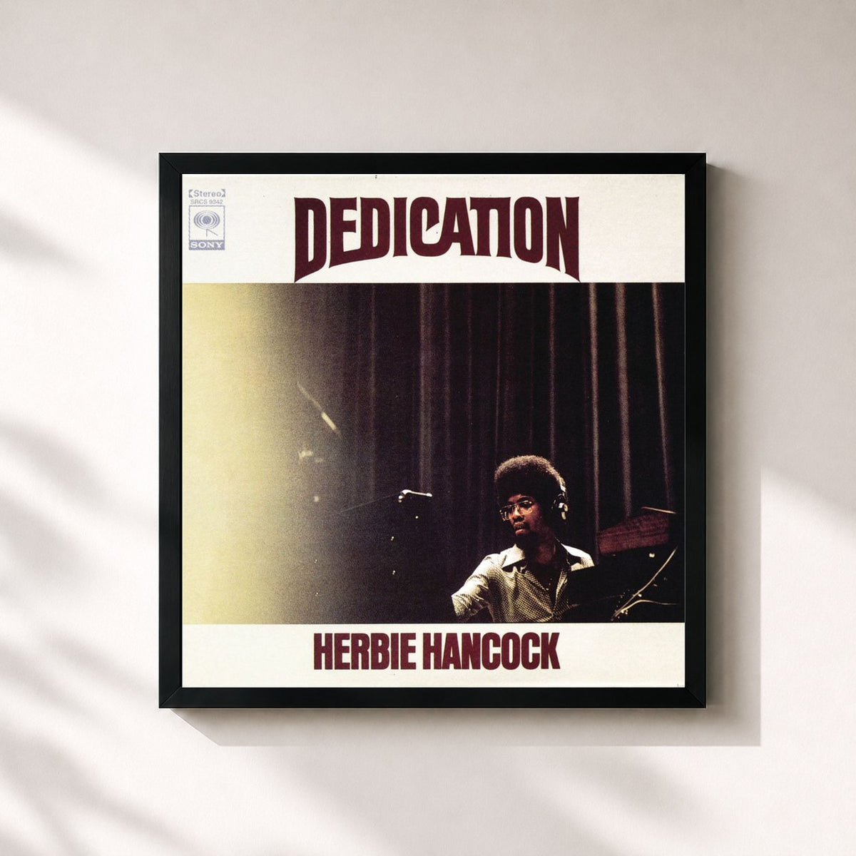 #noir Tableau carré de l'album Dedication de Herbie Hancock, cadre noir 32x32 cm
