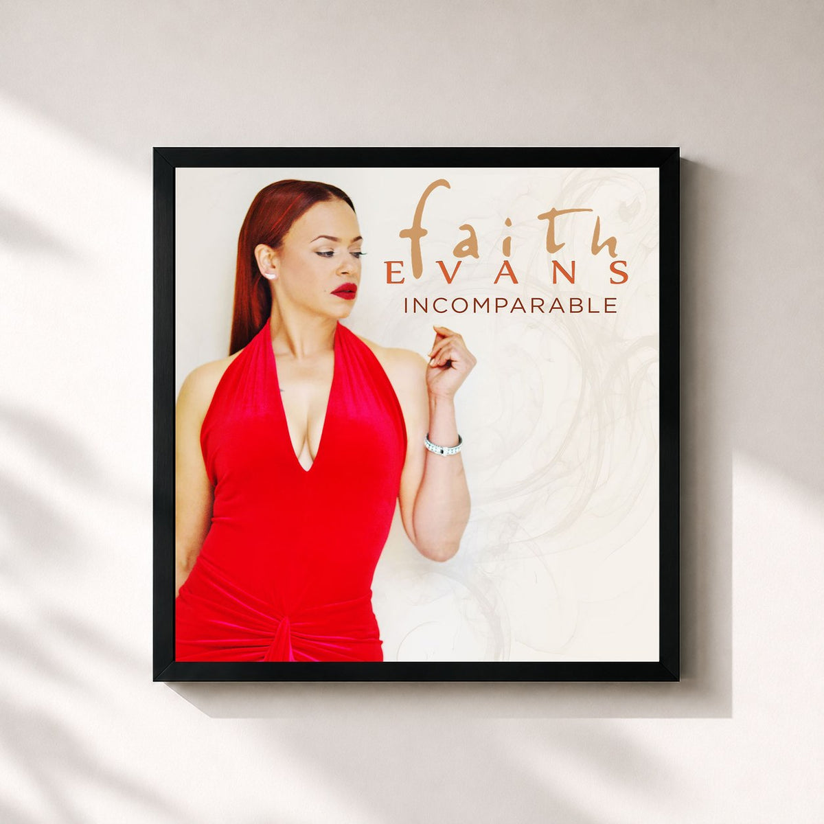 #noir Tableau carré de l'album Incomparable de Faith Evans, cadre noir 32x32 cm