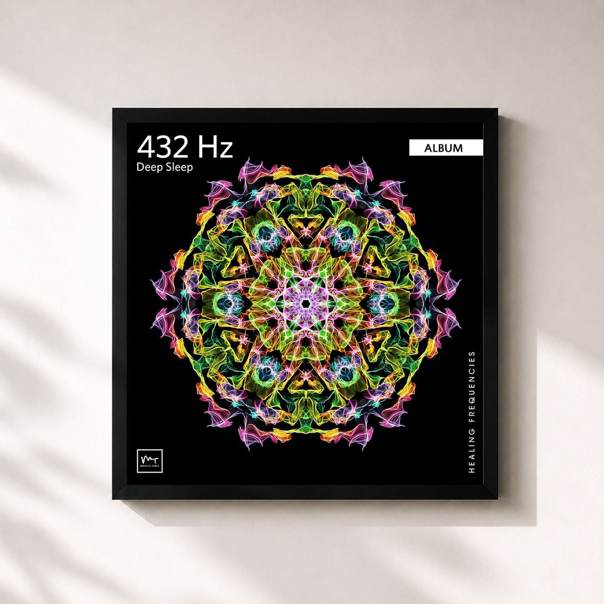 #noir Tableau carré de l'album 432 Hz Deep Sleep de Miracle Tones, cadre noir 32x32 cm