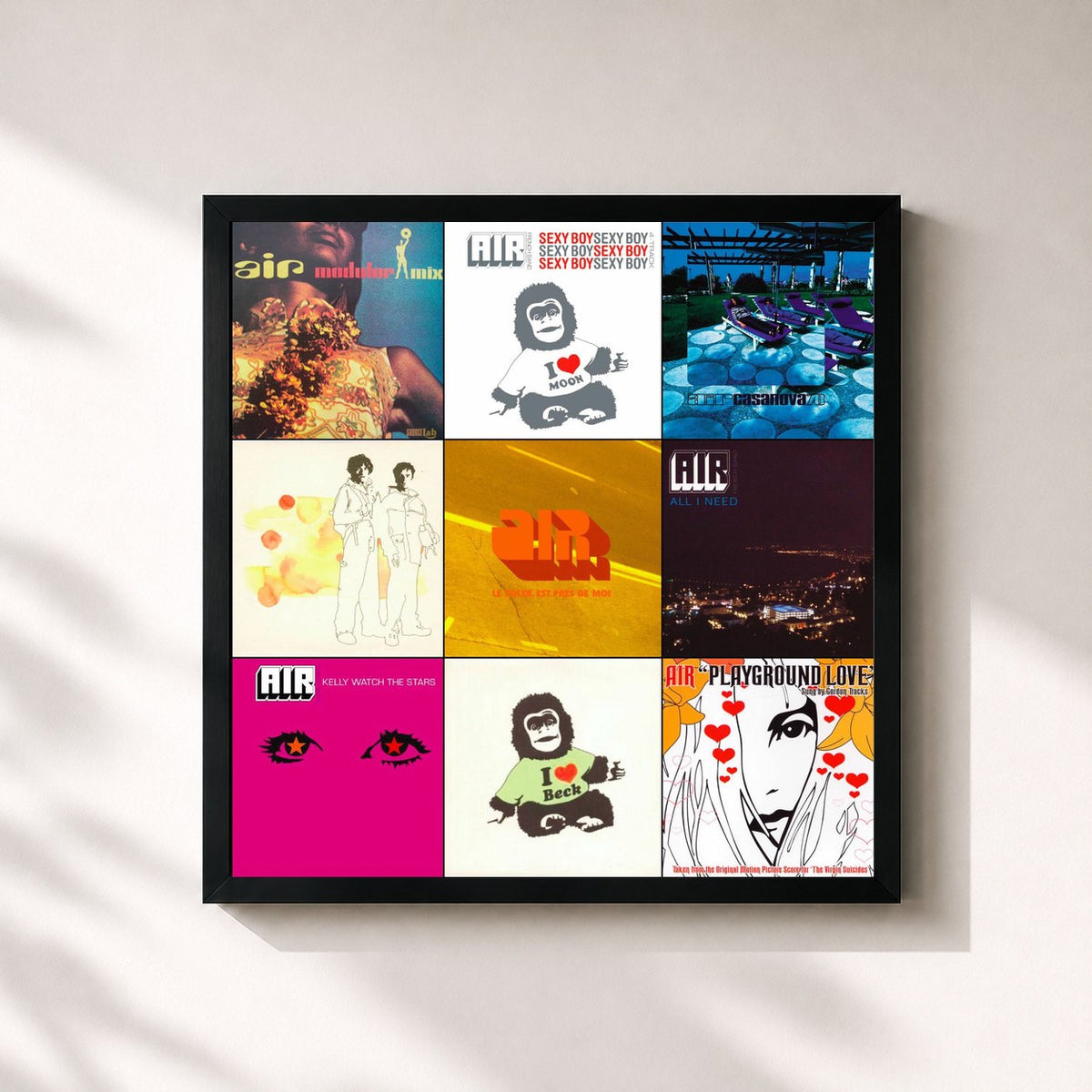 #noir Tableau carré de l'album The Remixes, Vol. 1 de Air, cadre noir 32x32 cm