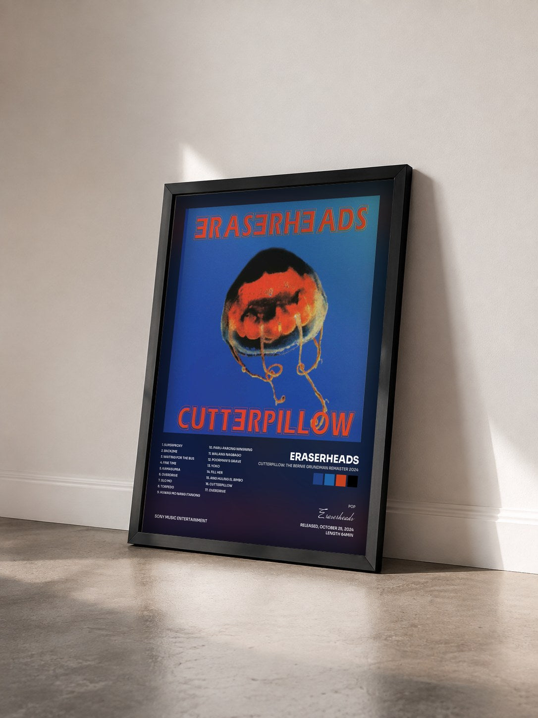 #noir Tableau de l'album Cutterpillow: The Bernie Grundman Remaster 2024 de Eraserheads vu de trois quarts, cadre noir