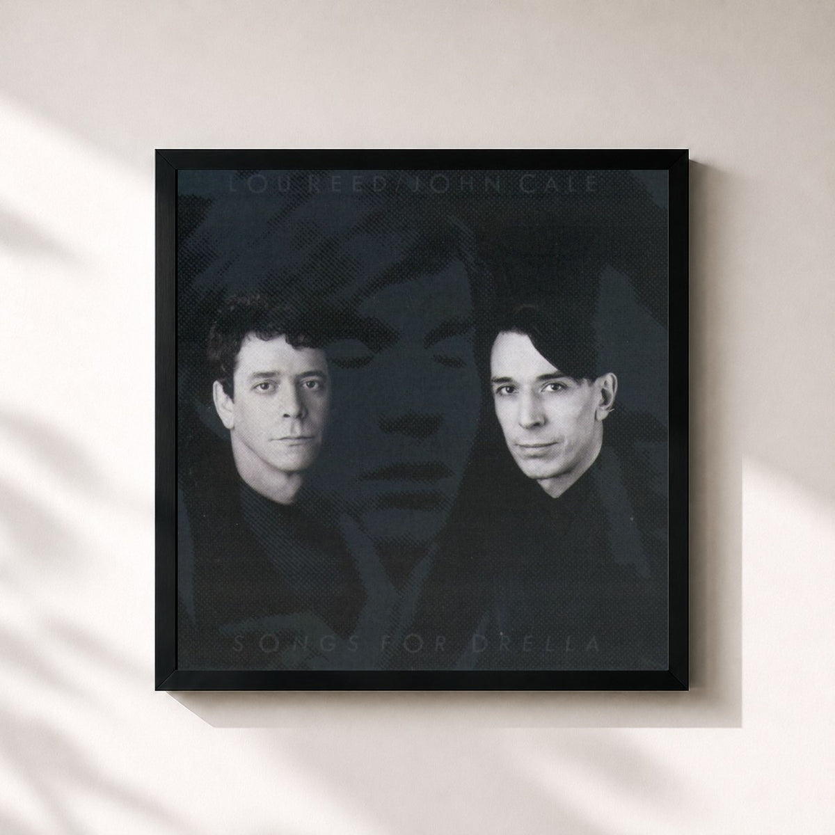 #noir Tableau carré de l'album Songs For Drella de Lou Reed, cadre noir 32x32 cm