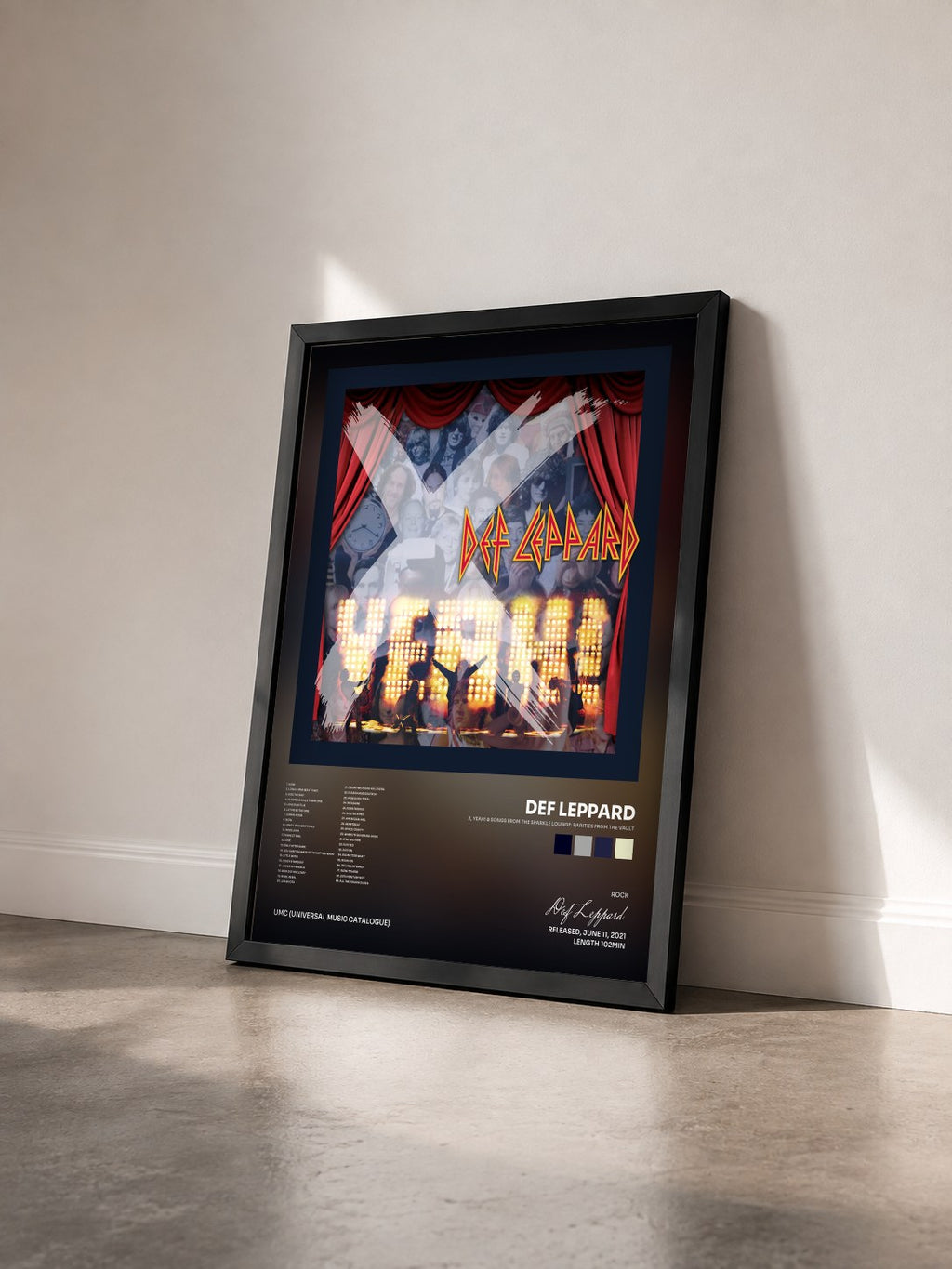 #noir Tableau de l'album X, Yeah! & Songs From The Sparkle Lounge: Rarities From The Vault de Def Leppard vu de trois quarts, cadre noir