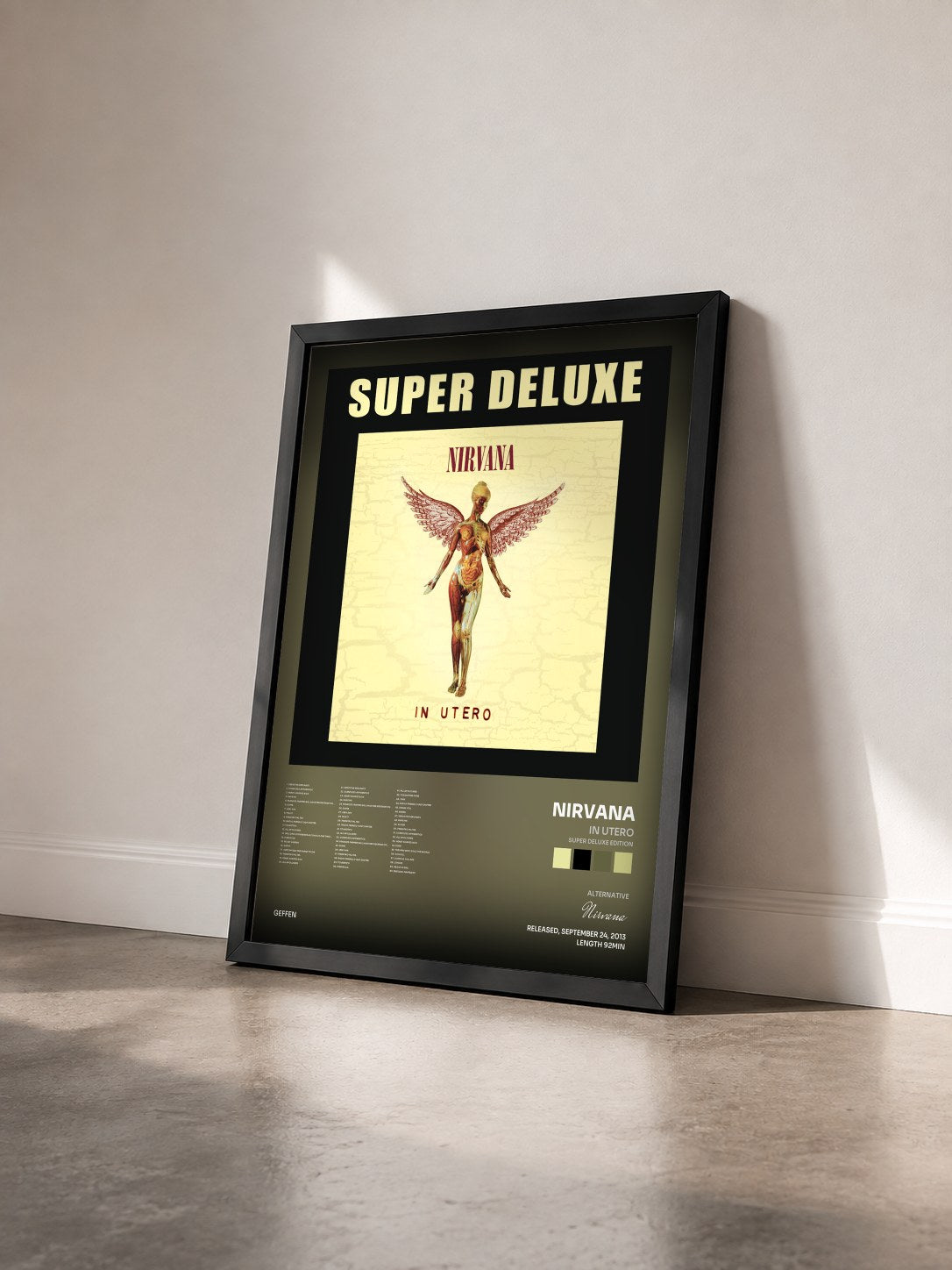 #noir In Utero (Super Deluxe Edition) by Nirvana as a framed art print seen at an angle, black frame
